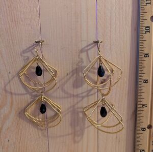 Elegant Gold and Black Dangle Earrings Costume Jewelry